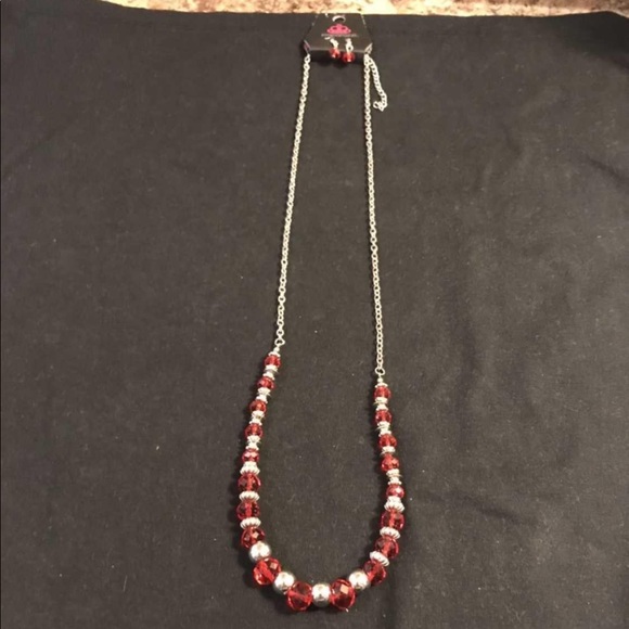Paparazzi long silver red necklace set - Picture 2 of 3